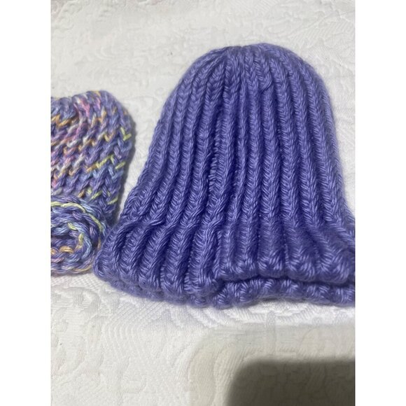 Hand-Knitted Baby Beanie Set  Soft Violet & Multi-Color Yarn  Cozy & Stretchy - Picture 2 of 3